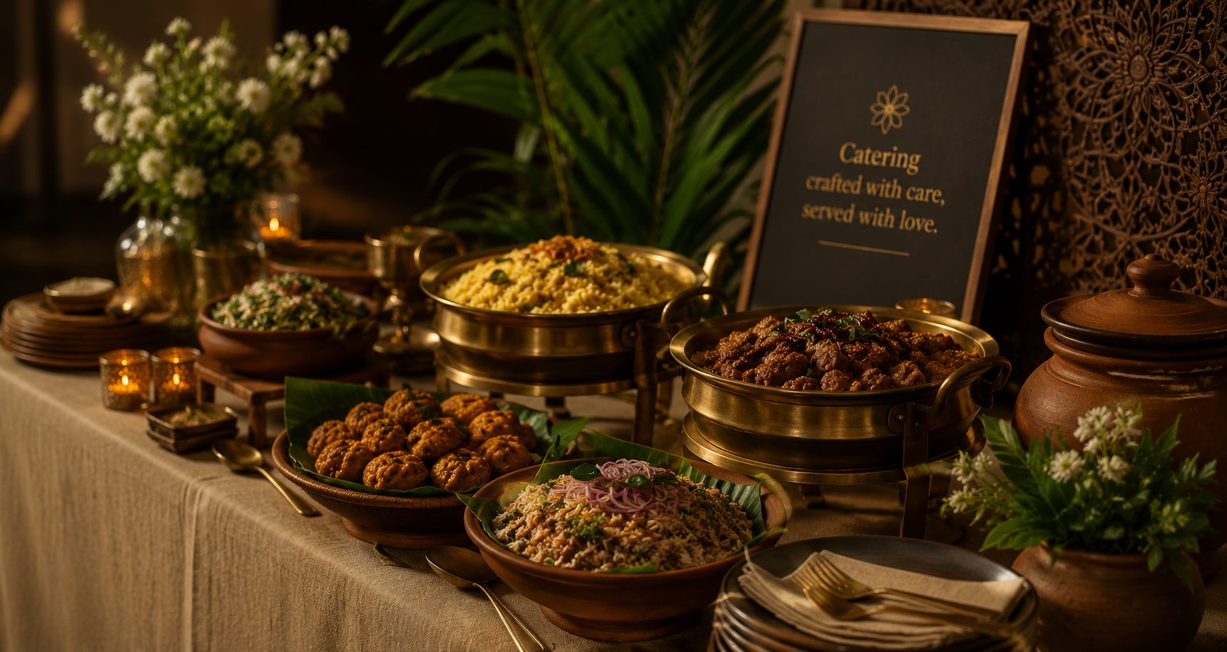 Catering table with shared dishes
